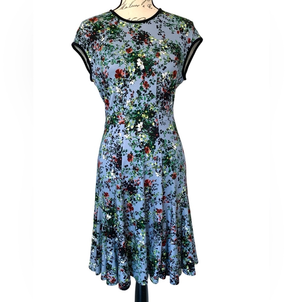 Erdem Daina Floral  Fit & Flare Midi Dress Size 6 Blue